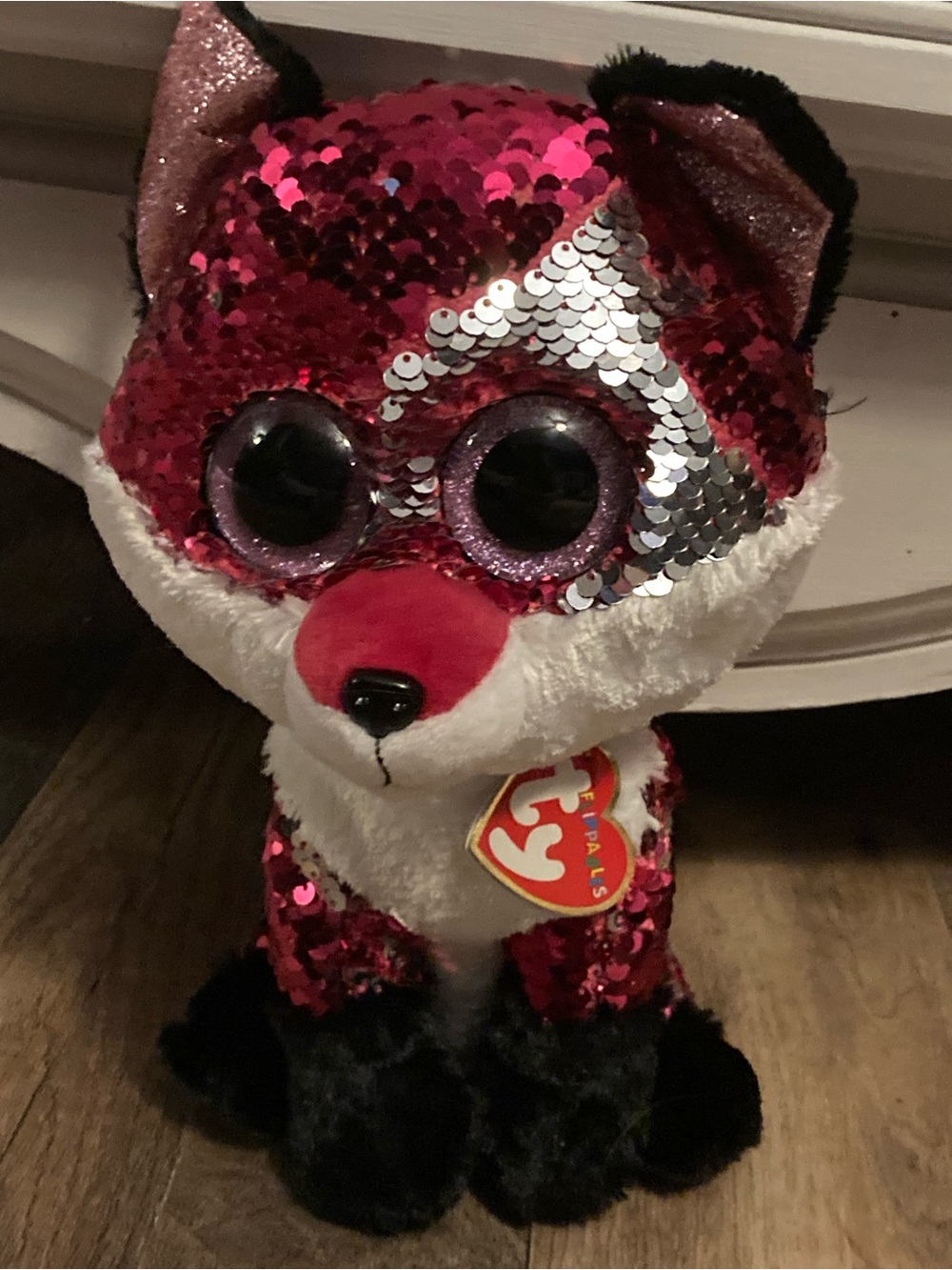 Ty Sequin Fox Plush - Burgundy (reversible silver)